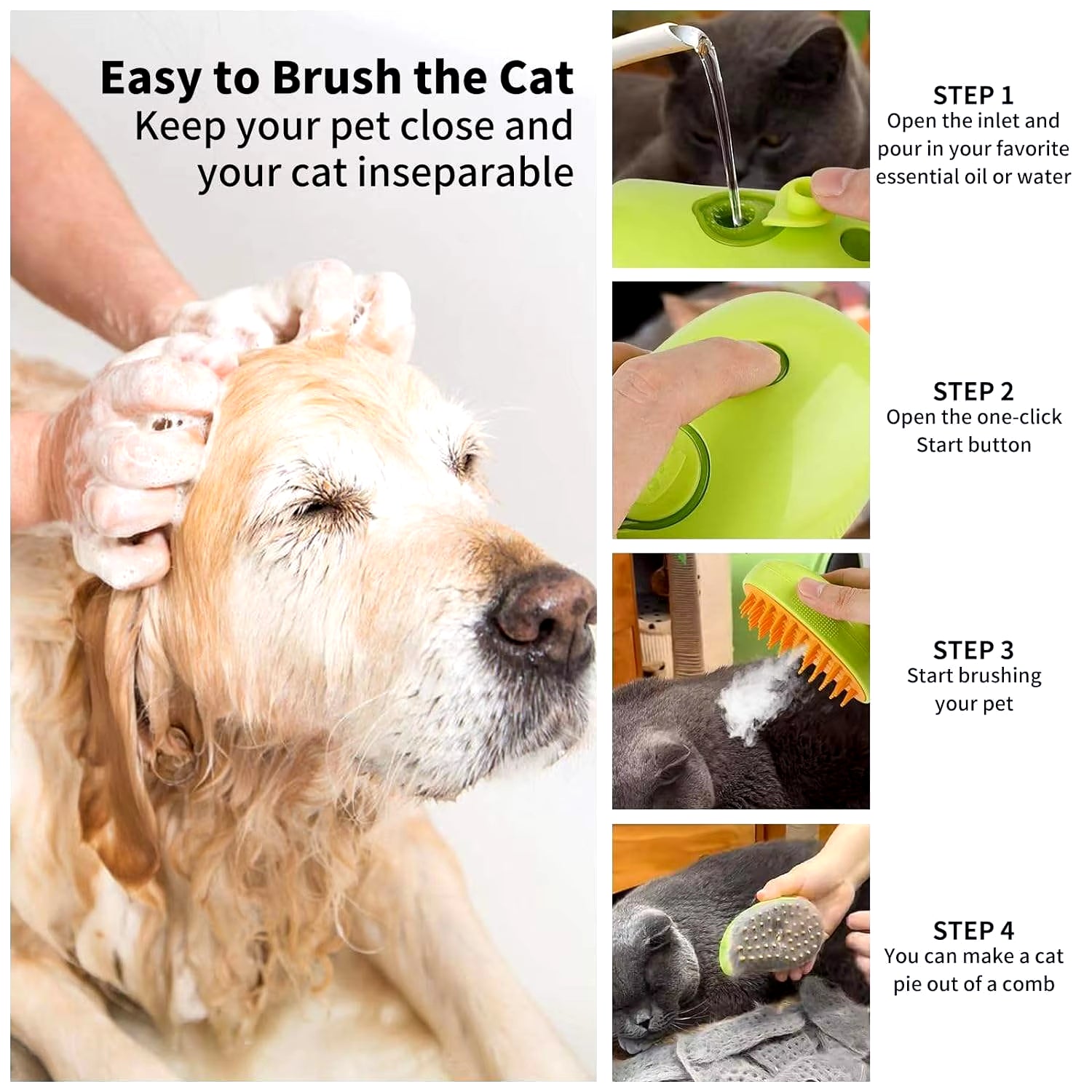 A Steam Pet Brush Cat Steam Brush Release Button 3-In-1 Cat Beauty Tool Self-Cleaning Dog Cleaning Brush Dog Product