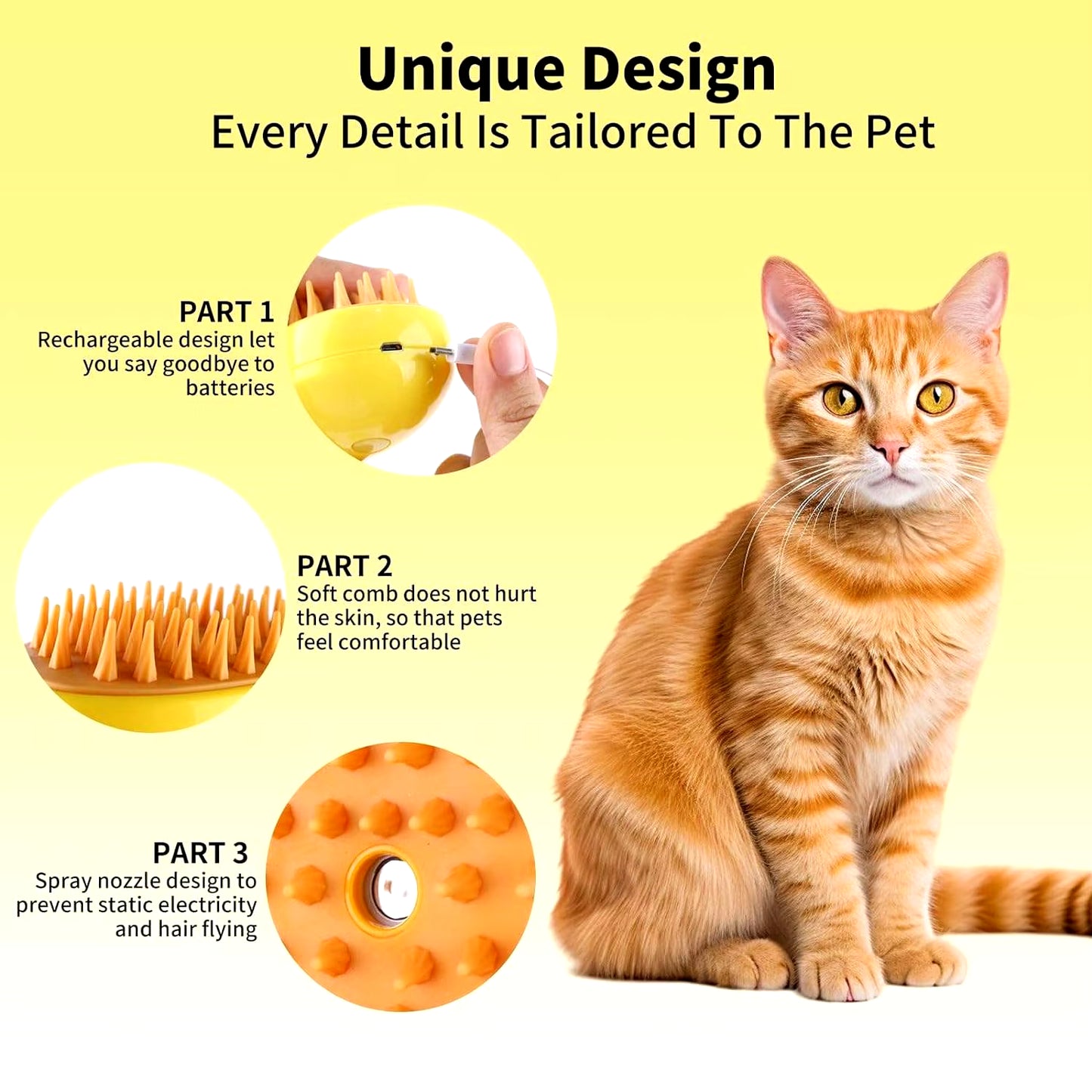 A Steam Pet Brush Cat Steam Brush Release Button 3-In-1 Cat Beauty Tool Self-Cleaning Dog Cleaning Brush Dog Product